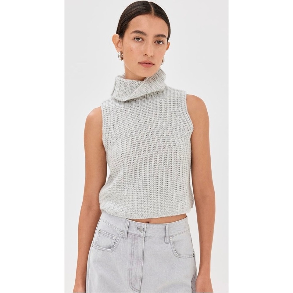 Sablyn Saige Foggy Cashmere Sleeveless Turtleneck Crop Top Size Small